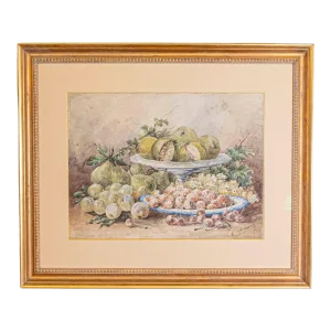 French Framed 19th Century Watercolor Depicting Fruits, Signed E Calmant