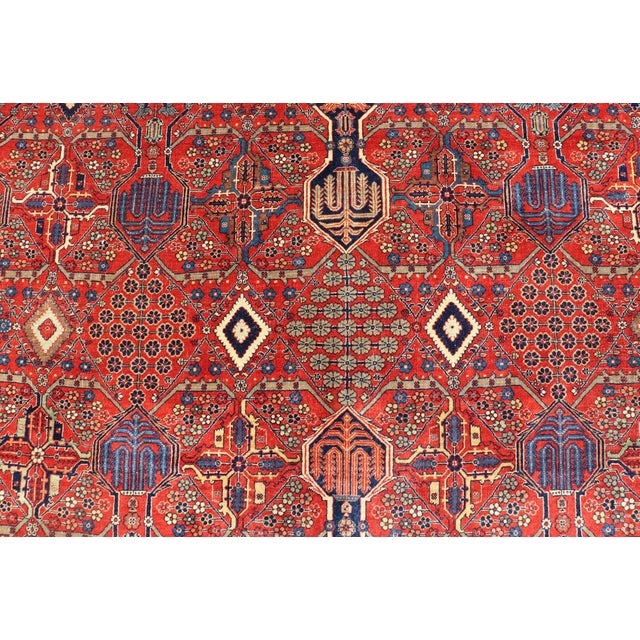 Textile Antique Joshegan Rug With Rich Red Field, Geometric Motifs and Navy Borders 12 X 16'5 For Sale - Image 7 of 16