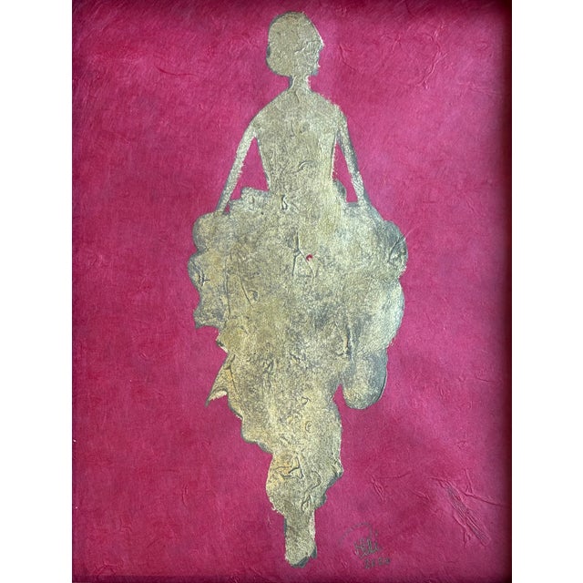 Showstopper. Iconic Schuler ballerina: Ethereal gold leaf ballerina on dark and robust pink painted heavy cotton paper...