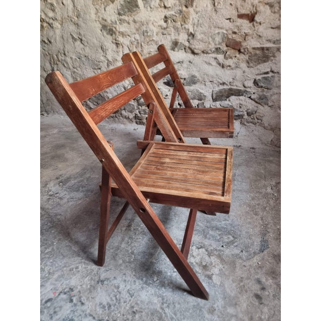 Mid-Century Modern Vintage French Beech Wood Folding Chairs, 1970s, Set of 2 For Sale - Image 3 of 12
