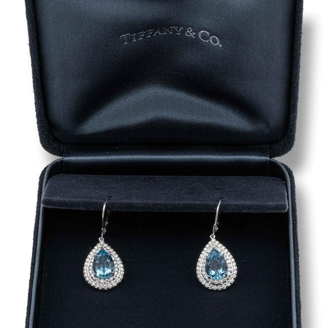 Early 21st Century Tiffany & Co. Soleste 3 Ct Aquamarine and Diamond Drop Earrings For Sale - Image 5 of 7