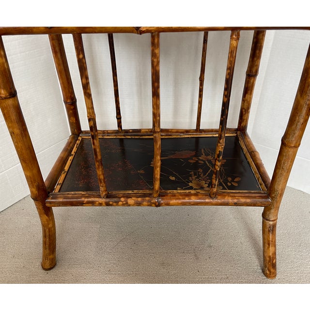 French Art Nouveau Tortoiseshell Bamboo & Lacquer Chinoiserie Bookcase Etagere For Sale - Image 12 of 12