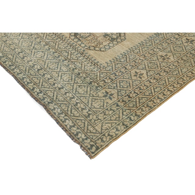 9 X 10 Beige Antique Handmade Turkmen Wool Rug With Geometric Pattern For Sale - Image 4 of 11