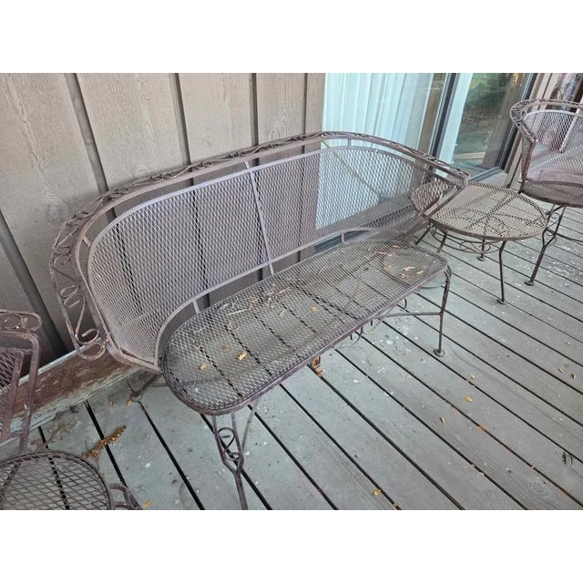 Metal Vintage Wrought Iron Woodard Salterini Style Mid Century Outdoor Patio Set For Sale - Image 7 of 9