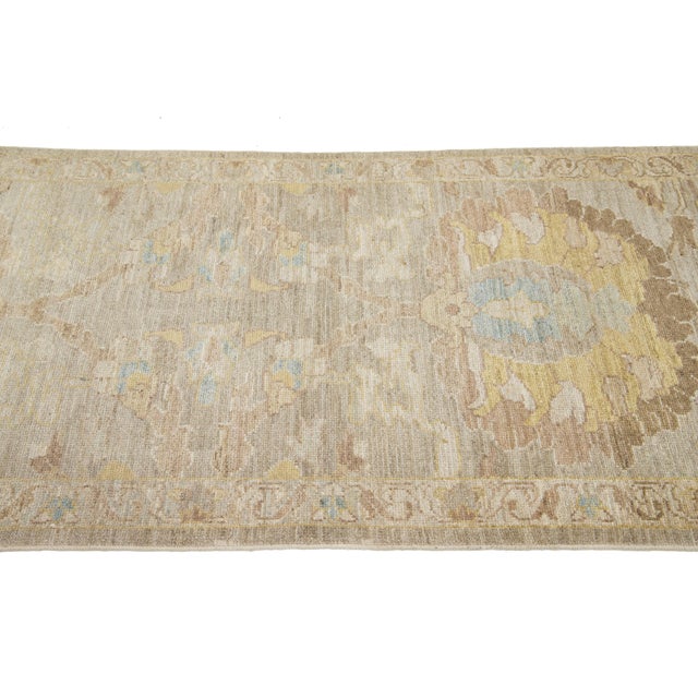 Apadana's Contemporary Sultanabad Beige Wool Runner Handmade With Floral Motif For Sale - Image 4 of 9