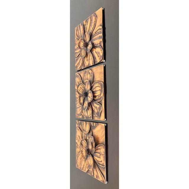 Circa 2016 Applied Bas & High Relief-Style Metal Hibiscus Petals & Pistils Wall Art Plaques – Set of 3 For Sale - Image 12 of 17