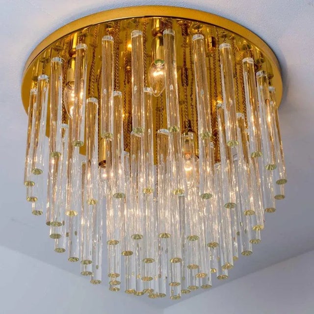 Gold Glass and Brass Flush Mount attributed to Palme, 1970s For Sale - Image 8 of 8