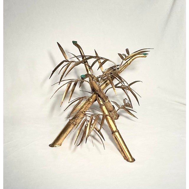 Vintage Italian Gold Gilt Metal Glass Faux Bamboo Side Table Hollywood Regency For Sale In Greenville, SC - Image 6 of 12