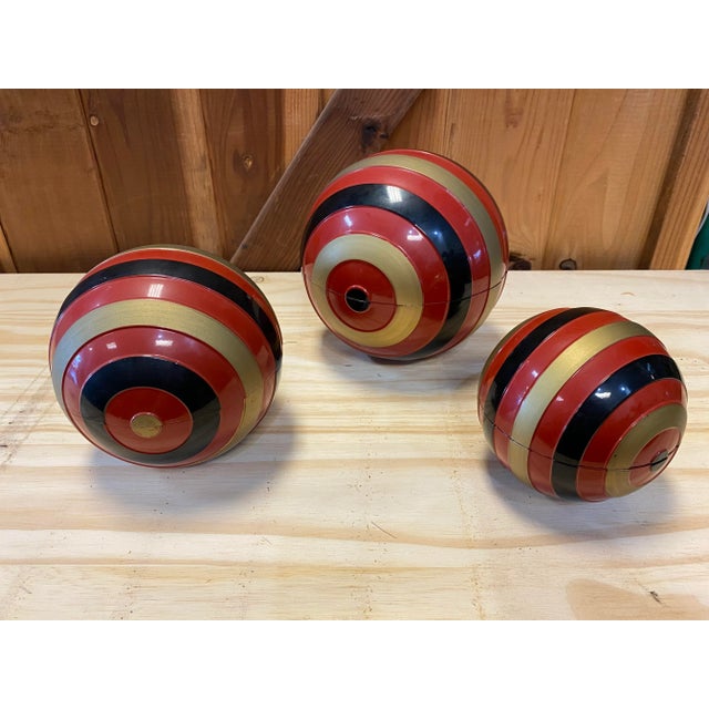 1980's Japanese Ball Shaped Plastic Tea Caddy Storage Containers, Set of 3 For Sale - Image 9 of 10