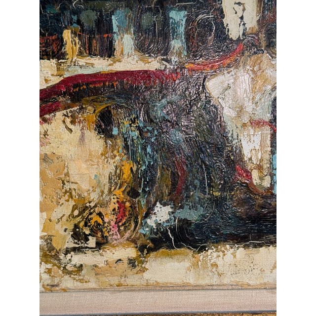 Sand Mid-Century Impasto Oil Painting, Expressionist Village Street Scene, Signed Lopez For Sale - Image 8 of 11