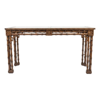 Vintage Faux-Bamboo Glass-Top Console Table For Sale