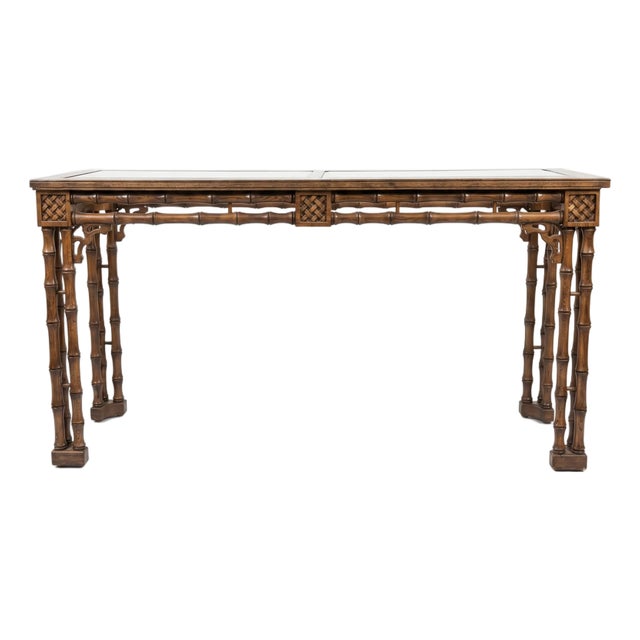 Vintage Faux-Bamboo Glass-Top Console Table For Sale