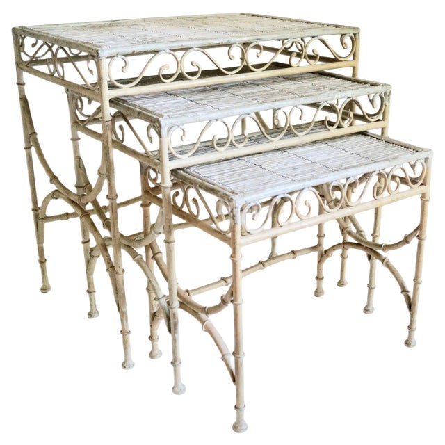 Vintage Faux Bamboo Nesting Tables, Set of 3 For Sale