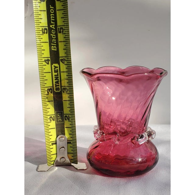1980s Pilgrim Cranberry Glass Bud Vase With Crystal Collar For Sale - Image 11 of 12