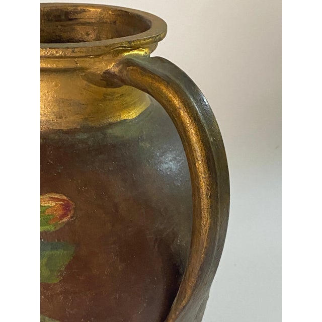 Flowers Decor Pattern Hand Painted Stoneware Jug, France, 1940s For Sale - Image 4 of 8