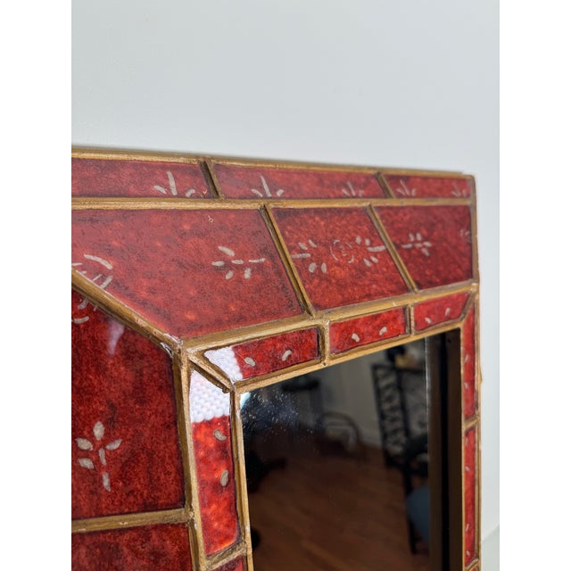 Vintage Spanish Revival Old World Oxblood Red & Gold Wall Mirror For Sale - Image 13 of 15
