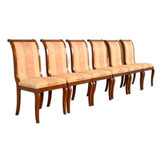 Baker Furniture Style Regency Carved Mahogany Dining Chairs, Set of Six For Sale