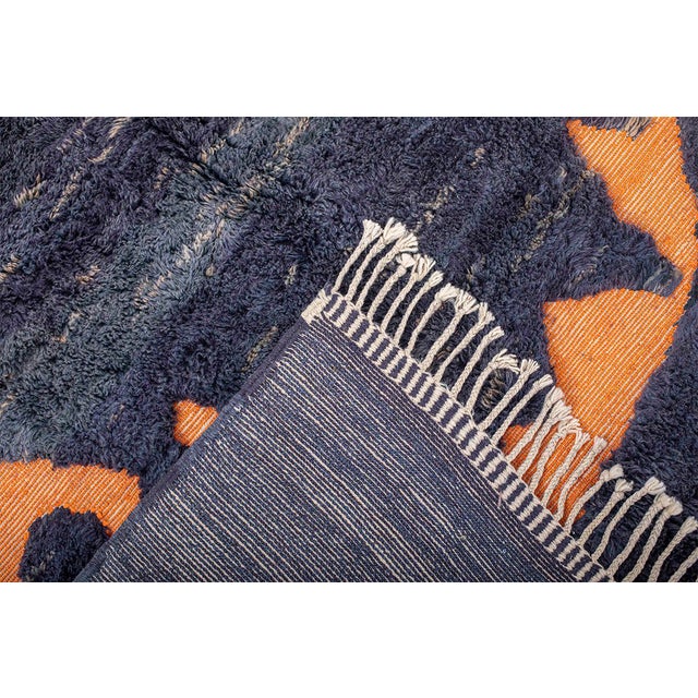 Blue Abstract Hand-Knotted Moroccan Wool Rug | 9'11" X 6'8" | One of a Kind For Sale - Image 8 of 8