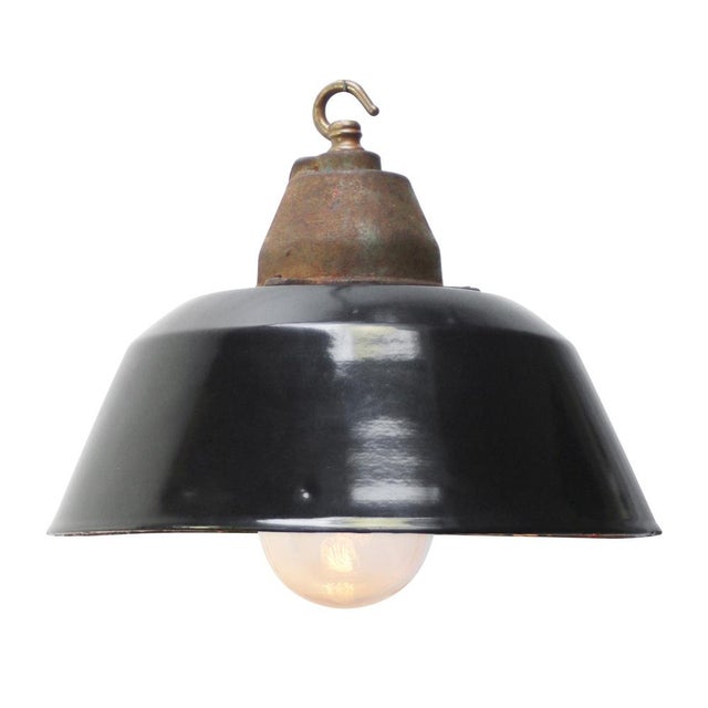 Metal Vintage Industrial Black Enamel Pendant Light in Cast Iron and Clear Glass For Sale - Image 7 of 8