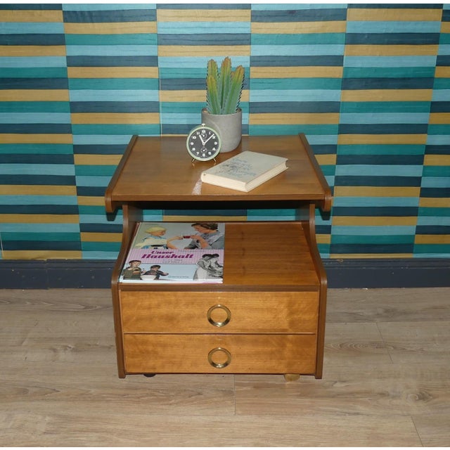 Mid-Century Modern Walnut Record Player Side Table on Casters, 1970s For Sale - Image 3 of 14