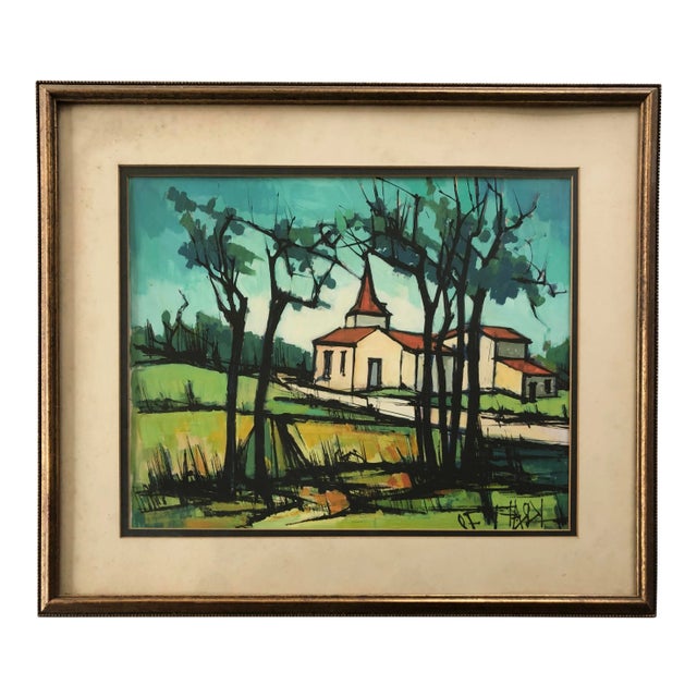 Vintage Watercolor Painting Pastoral Landscape 70s For Sale