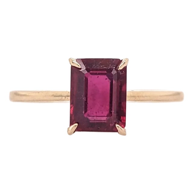 2.2ct Madagascar Ruby Solitaire Ring in Solid 14k Gold | Emerald Cut 7x5mm, Size 6.75 For Sale