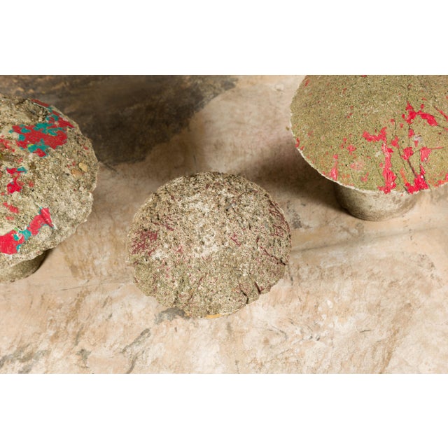 Mid-Century Modern Set of Three American Midcentury Painted Concrete Mushroom Garden Ornaments For Sale - Image 3 of 12