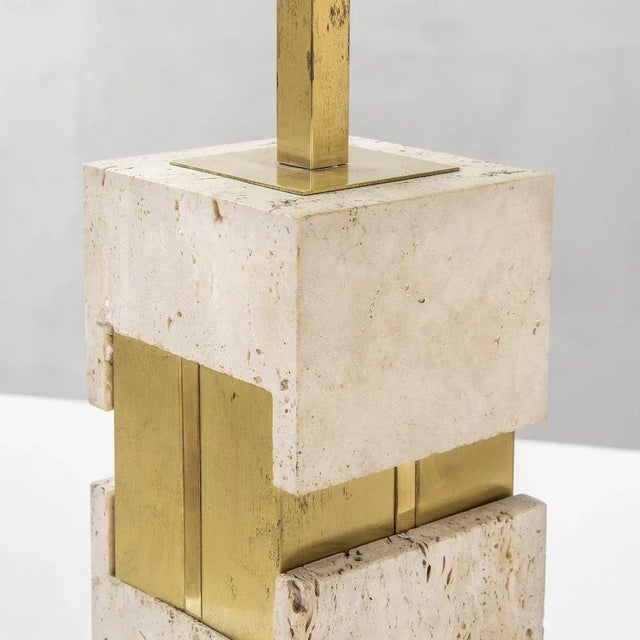 Table Lamp in Travertine and Brass by Gaetano Sciolari, 1970s For Sale - Image 6 of 8