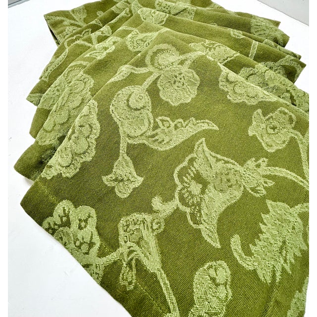 Late 20th Century Pottery Barn Green Jacquard Cloth Napkins – Botanical Floral Tabletop Linens - Set of 8 For Sale - Image 9 of 13