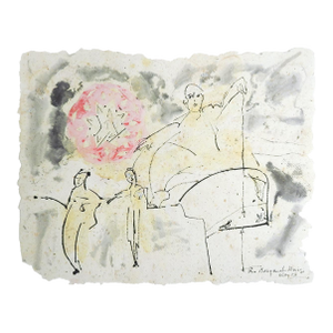 Modernist 2001 Surreal Pink Yellow Figural Painting