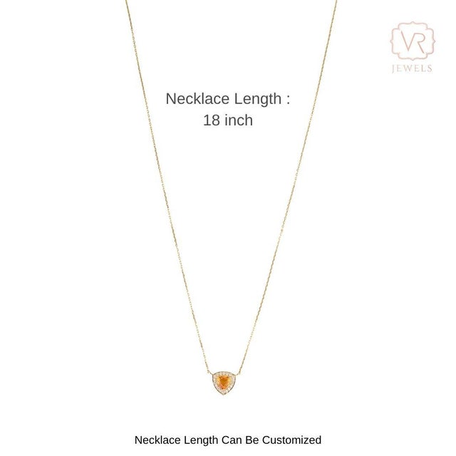 14k Yellow Gold Trillion-Cut Citrine & Diamond Halo Pendant Necklace by VRJewels For Sale - Image 11 of 17