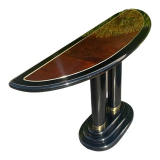 Henredon Scene Three Burl Wood & Black Lacquer Console Table For Sale