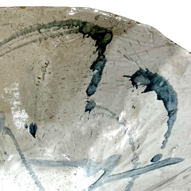 Monumental Brutalist Slab Studio Pottery Bowl With Abstract Decoration For Sale - Image 6 of 11