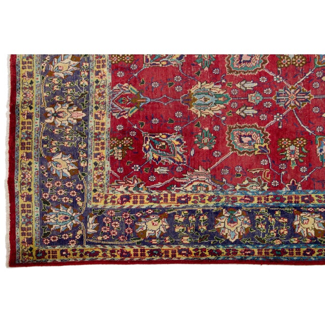 1960s Vintage Floral Tabriz Persian Wool Rug in Red For Sale - Image 4 of 7