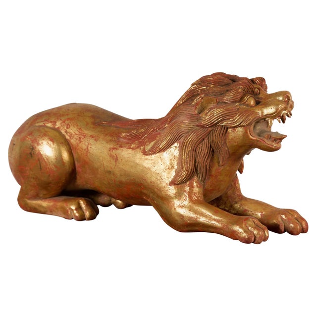 Vintage Thai Gilded and Carved Wooden Mythical Creature with Red Undertone For Sale - Image 12 of 12