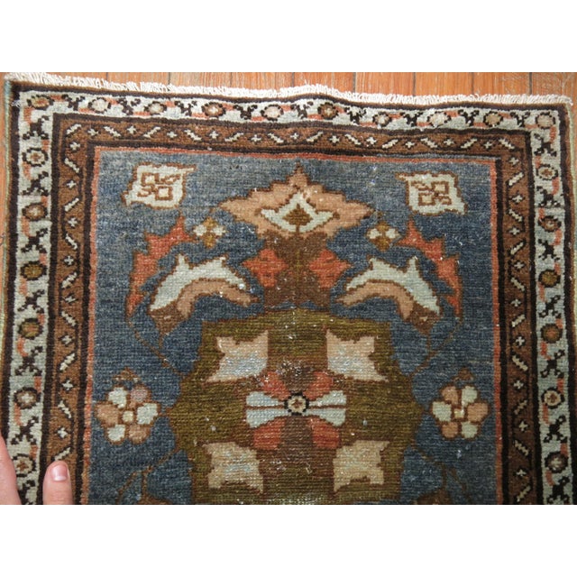Early 20th Century Early 20th Century Persian Malayer Square Green Brown Orange Mat For Sale - Image 5 of 6
