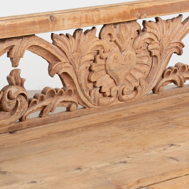 Brown 1868 Swedish Carved Pine Storage Bench With Heart Detail For Sale - Image 8 of 15