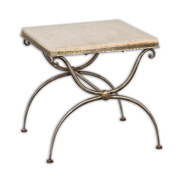 Mid 20th Century Midcentury French Steel Side Table with Marble Top and Scrolling Supports For Sale - Image 5 of 12