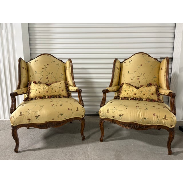 Late 19th Century Pair of French Provincial Carved Walnut Bergeres, Late 19th Century For Sale - Image 5 of 9