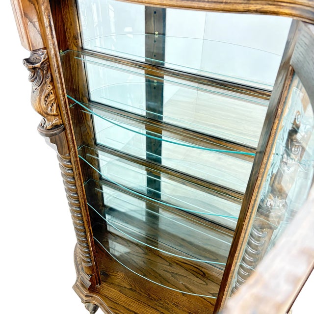 Wood Antique European Revival Curved Glass Display Cabinet Early 20th Century For Sale - Image 7 of 9