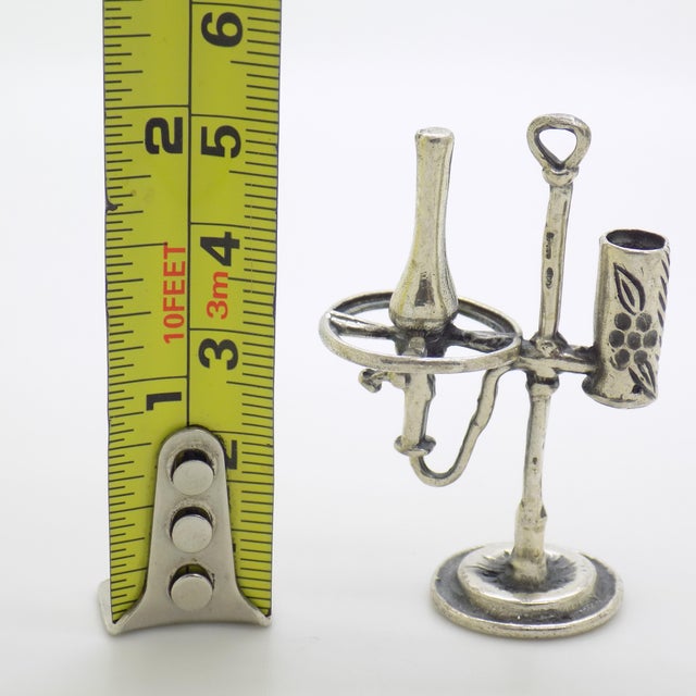 Vintage Italian Handmade Genuine Silver Old Oil Lamp Dollhouse Miniature For Sale - Image 9 of 9