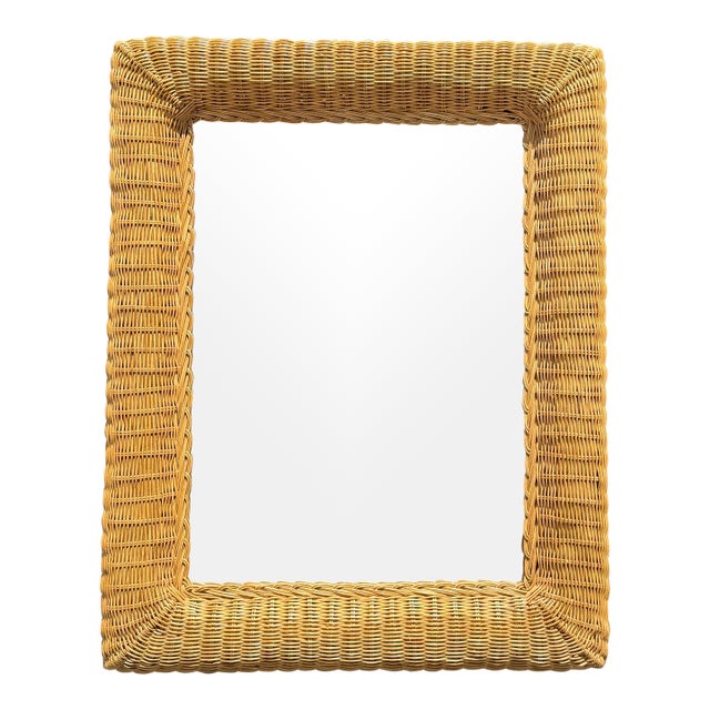1980s Large Wall Mirror in Hand-Woven Wicker For Sale