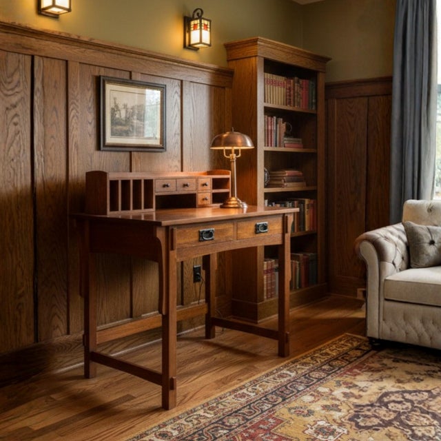 Wood Mission Oak Desk With Removable Organizer - Walnut For Sale - Image 7 of 12