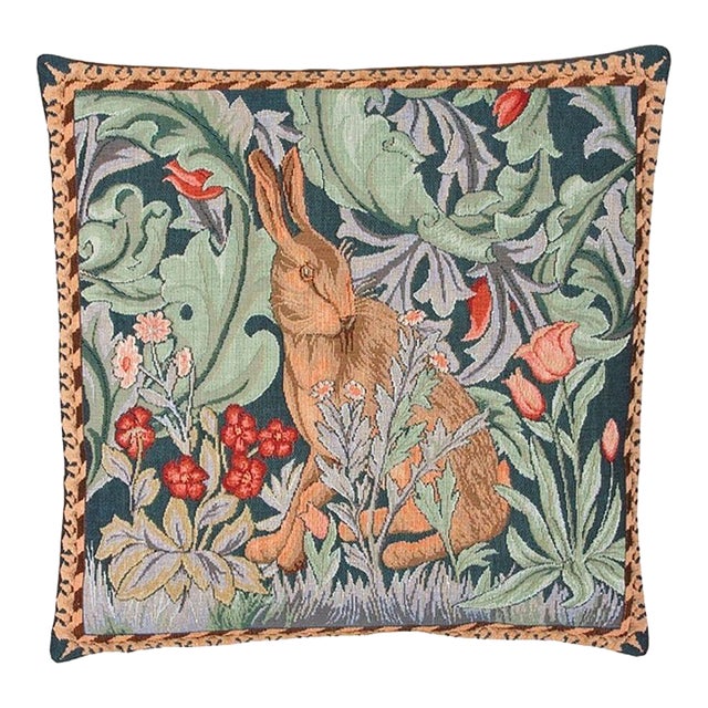 Morris Hare Right Tapestry Cushion With Feather Filler - 46x46cm (18"x18") For Sale