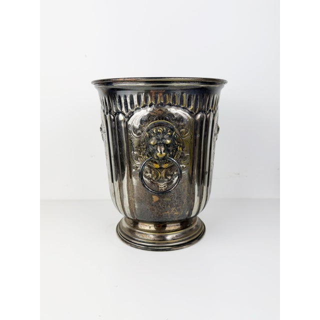 Antique Silver Plated Champagne Bucket with Lion Head Handles, 1920s For Sale - Image 4 of 11