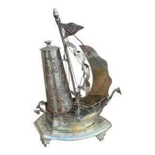 Vintage German Silver Sailing Ship Nightlight Lamp For Sale