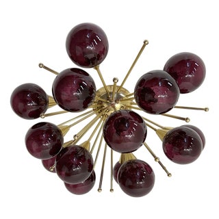 21st Century Mezzo Polished Brass Amethyst Bubbles Murano Flush Mount by Fabio LTD For Sale