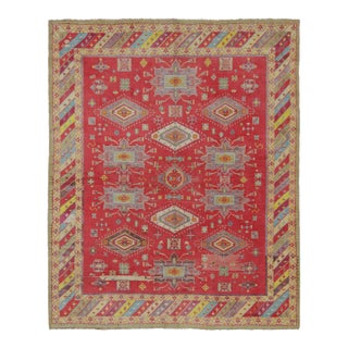 1920s Antique Agra Rug in Red With Colorful Geometric Patterns, From Rug & Kilim For Sale