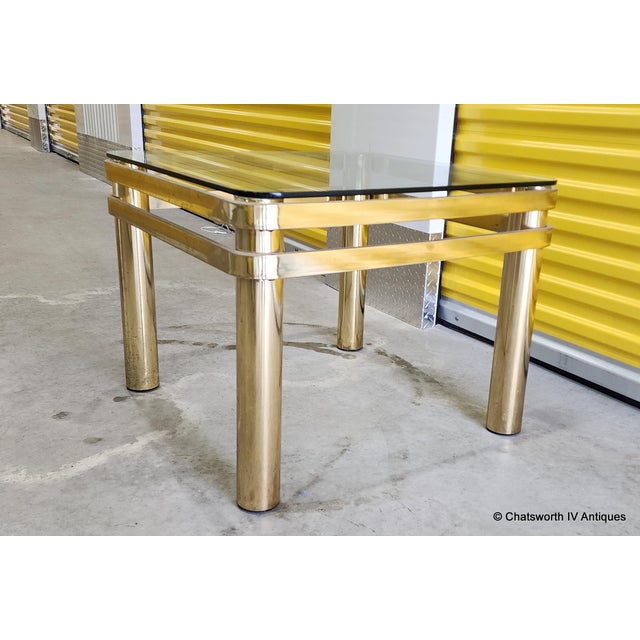 Vintage Brass Hollywood Regency Style Modern Contemporary Glass Top End Table 2 of 2 For Sale - Image 15 of 15