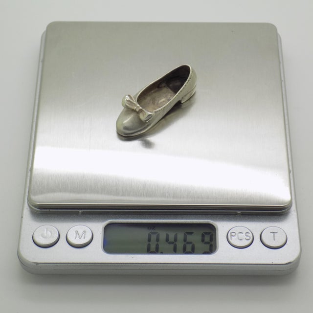Vintage Italian Handmade Silver Shoe With Ribbon Dollhouse Miniature Collectible For Sale - Image 9 of 10